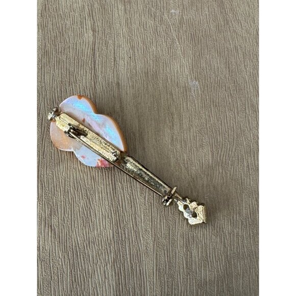Title:  Vintage Abalone Shell Violin Brooch Gold Tone MOP Inlay 2 1/4" - Picture 5 of 5